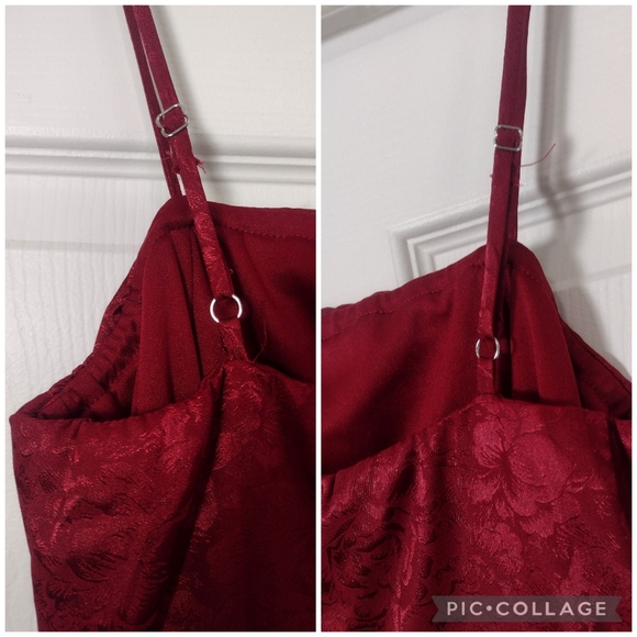 Lulus Kali Floral Satin Ruffle Mini Slip Dress Burgundy Red Size S - Picture 10 of 13